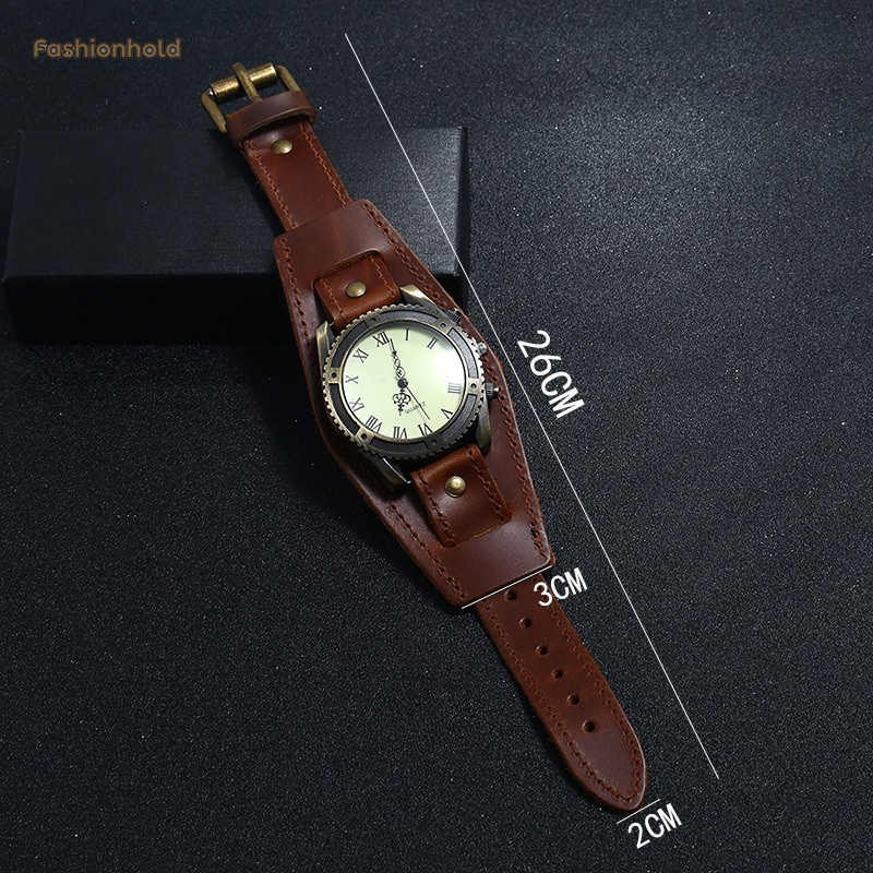 Men Watches Punk Vintage Cow Leather Wristwatch Roman Numbers Dial Casual Watch Gift