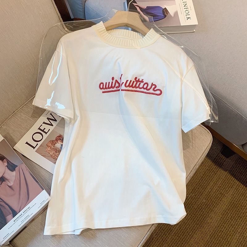 Áo Thun Tay Ngắn Thêu Chữ Mới Cho Nữ