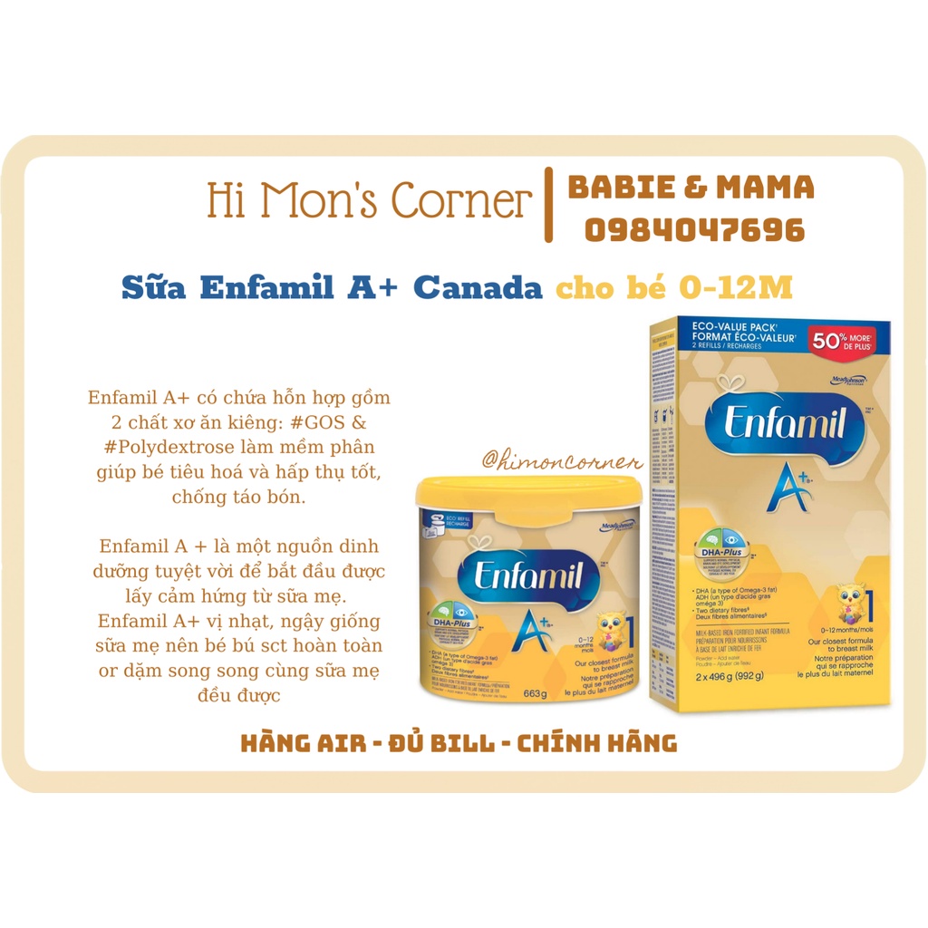 Enfamil A+ Canada số 1-2 loại hộp thiếc và hộp giấy 992g [ Hàng Air ]