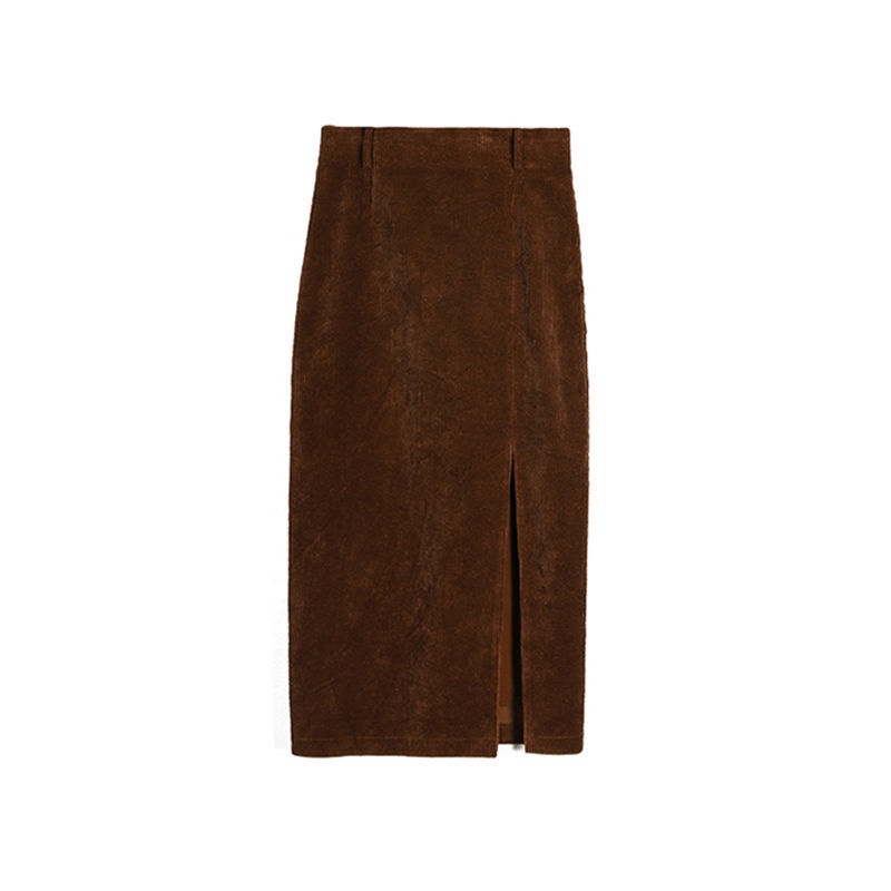 Chân váy nhung COZOK lưng cao xẻ tà phong cách vintage