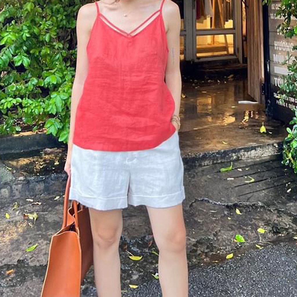 Quần short nữ Linen bột Premium xắn gấu trẻ trung