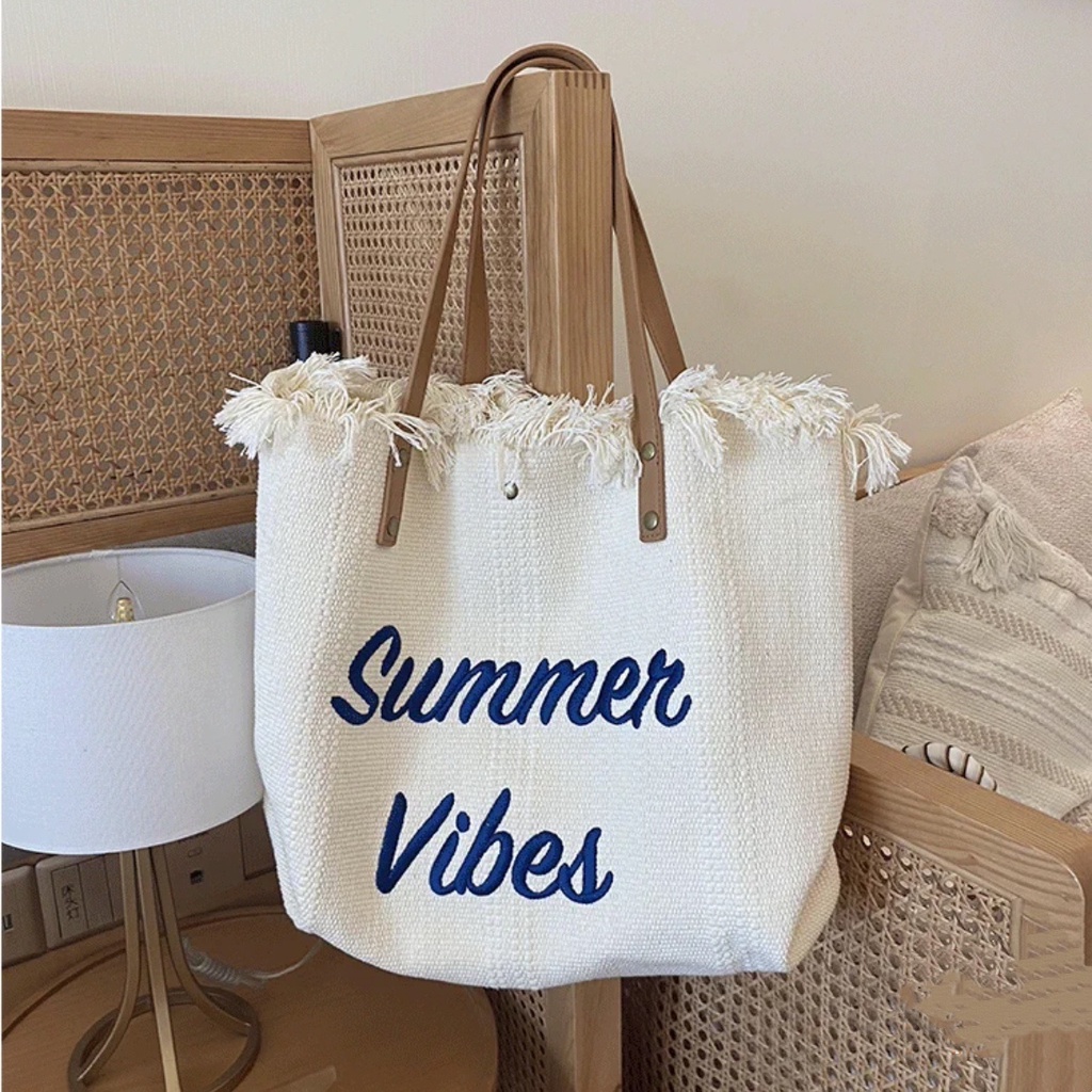 Túi Xách canvas Cỡ Lớn Thêu Họa Tiết Thời Trang Cho Nữ