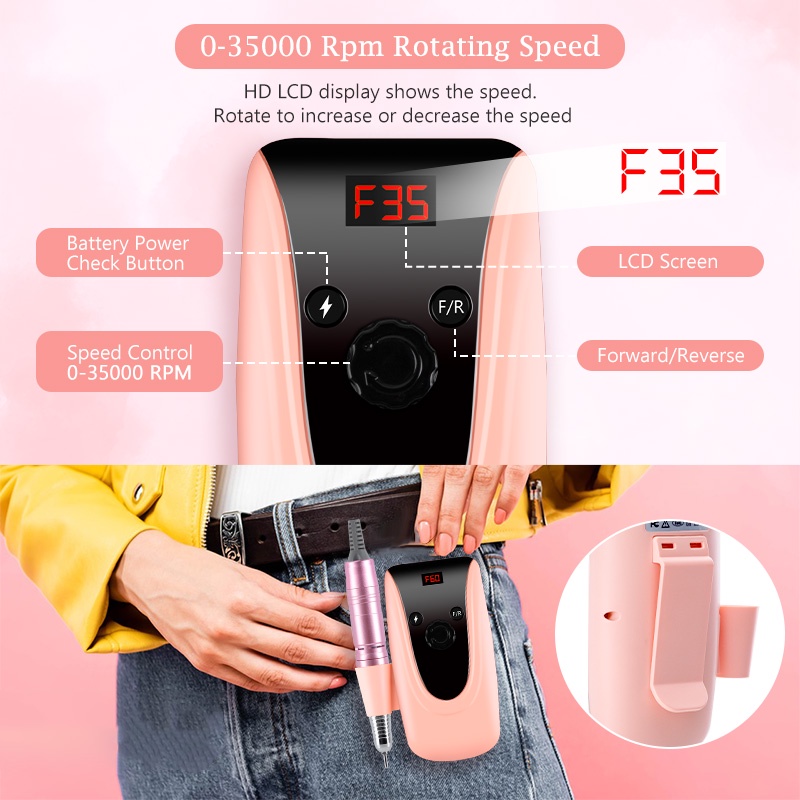 Máy Mài Móng Tay 101 35000RPM Mini Di Động Kèm Đầu Thay Thế Tiện Dụng