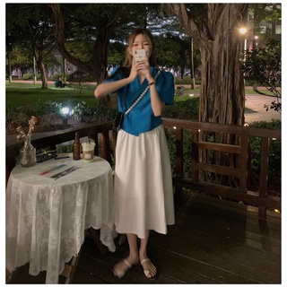 ▫►set áo blazer tay ngắn + chân váy midi thời trang retro cho nữ