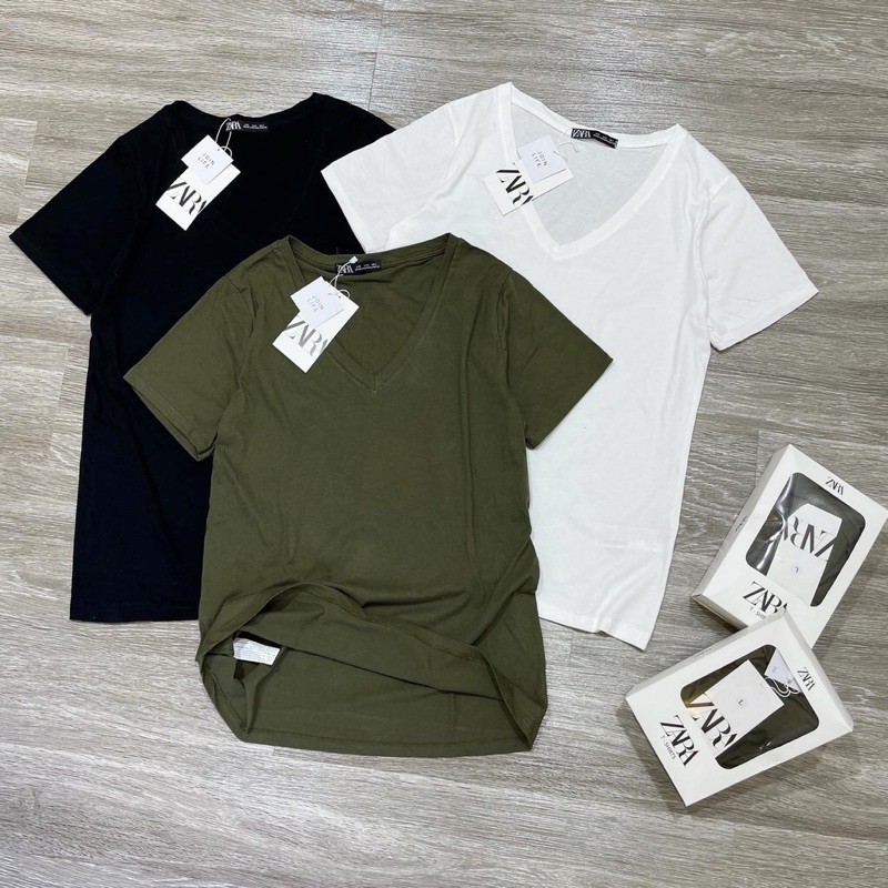 Áo thun/ áo phông cotton nữ cổ tim Zara thoáng mát  - mua lẻ / set 4