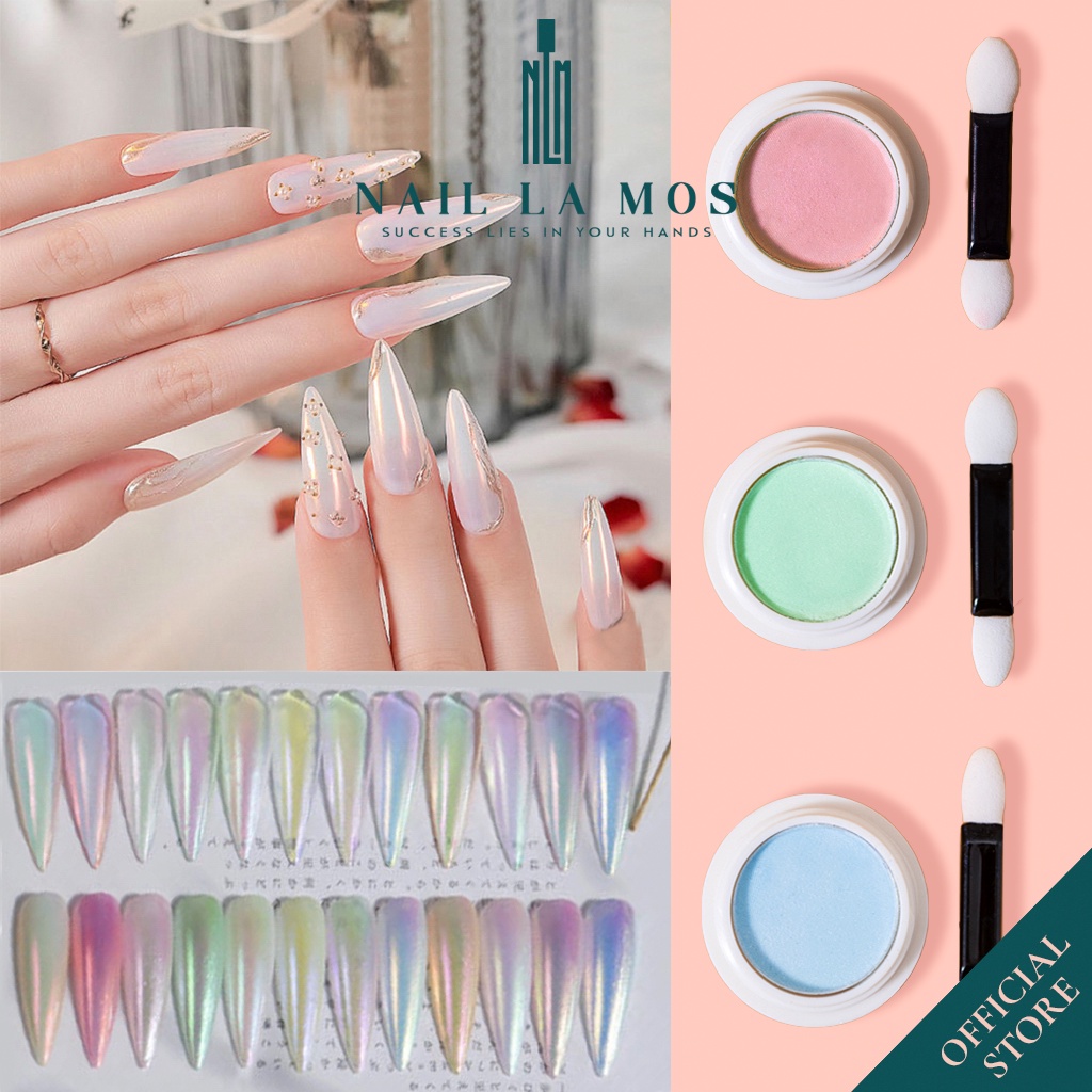Bột tráng gương trong suốt ánh ngọc trai dạng nén bám móng lên màu đẹp loại xịn