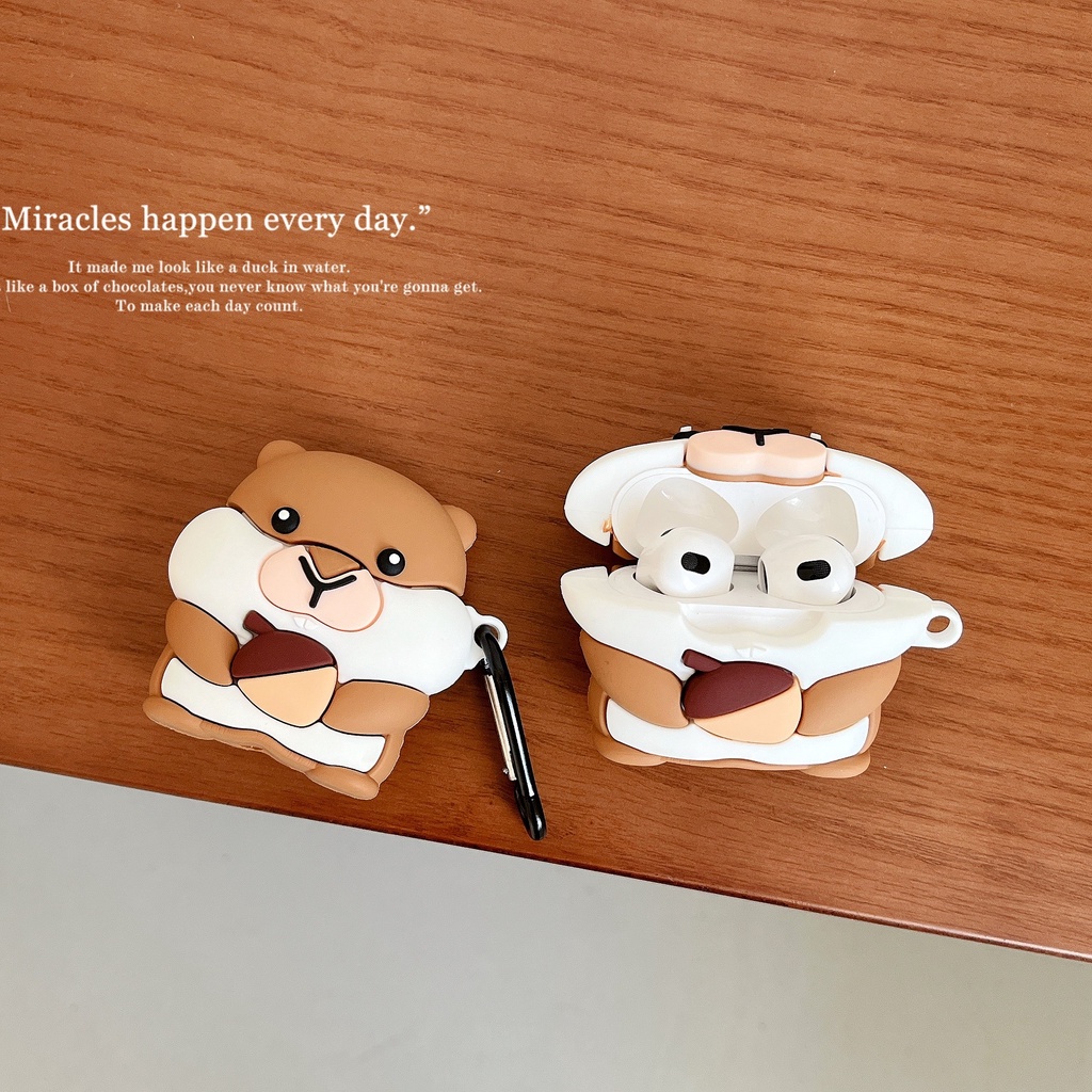 Vỏ Bảo Vệ Hộp Sạc Tai Nghe Airpods 3 Pro 2 3 Họa Tiết Hoạt Hình Chú Sóc Màu Nâu Dễ Thương Ốp