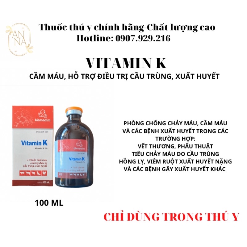 VITAMIN K CẦM MÁU, HỖ TRỢ XUẤT HUYẾT CHÓ, MÈO 100ML