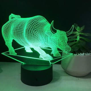 Đèn led khắc hình con Trâu 3D, Đèn tranh con trâu 3D, Đèn trang trí led đổi màu, Đèn decor phòng ngủ