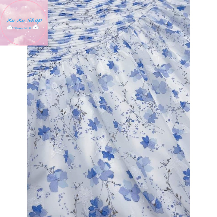 Đầm hoa nhí xếp ly eo cổ tròn - XU XU SHOP - Váy voan nữ thiết kế dáng xòe form xinh vải đẹp, may tỉ mỉ - ẢNH THẬT