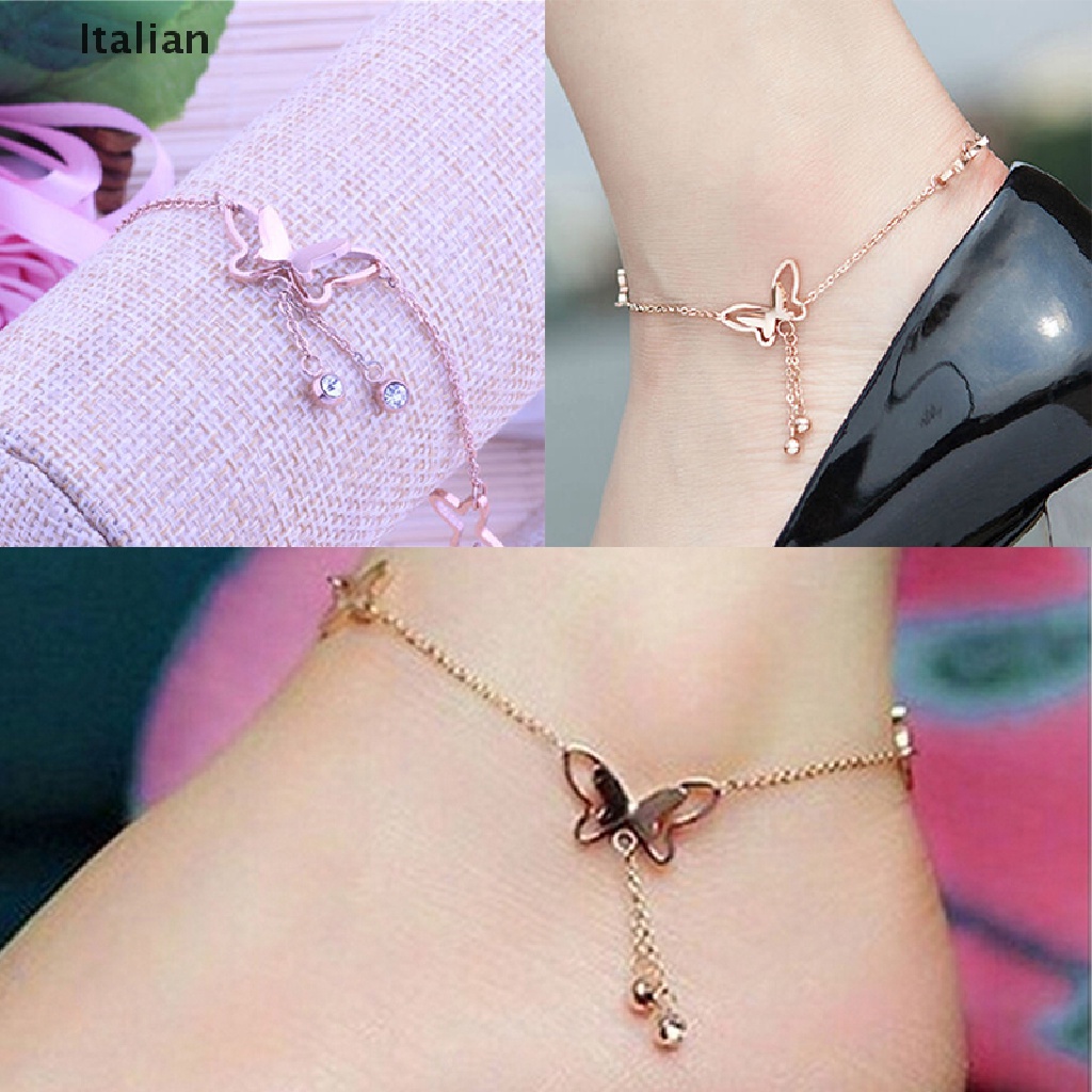 Lắc Chân Mạ Vàng Hồng Mặt Hình Bướm Dễ Thương