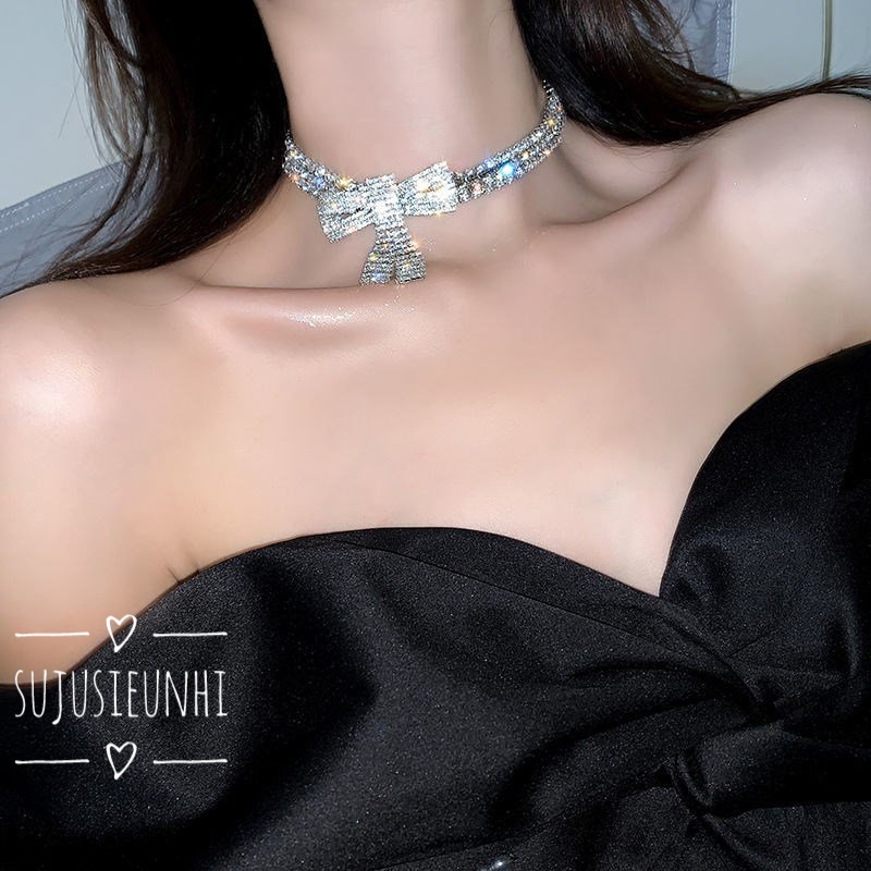 vòng cổ choker nơ bản to đính đá sang chảnh