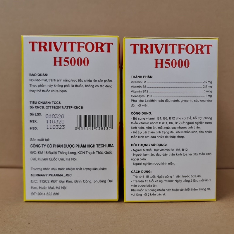 Bổ sung vitamin B1, B6, B12 cho cơ thể TRIVITFORT H5000