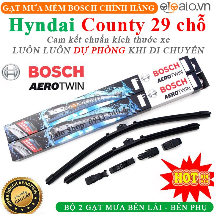 Gạt mưa Bosch xe Huyndai County 29 chỗ Chính hãng, Loại thân mềm, Không xương - OTOALO