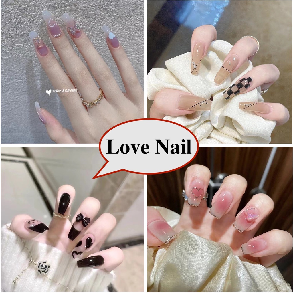 Bộ 24 móng tay giả đính đá, nail xinh mẫu WR - có kèm keo