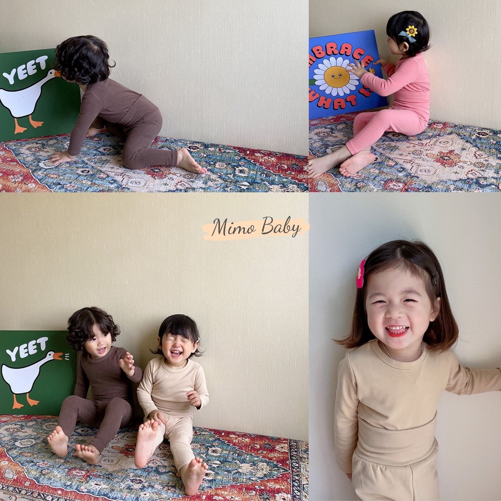 Bộ cotton nỉ giữ nhiệt cạp cao màu trơn basic cho bé Mimo Baby QA14