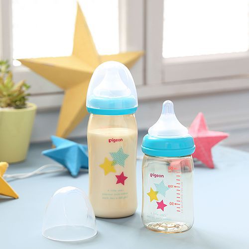 Bình sữa Pigeon 160ml / 240ml cổ rộng PPSU Plus ngôi sao với núm vú silicone siêu mềm Plus