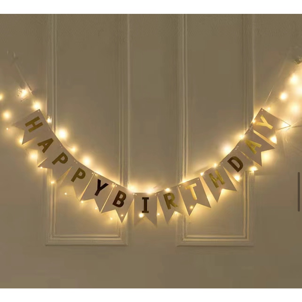 Set 6 Phụ Kiện Trang Trí Sinh Nhật Hình Lá Cờ Chữ Happy Birthday