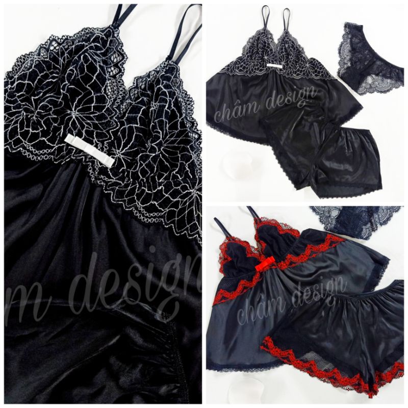 Bộ 2 dây lụa satin các màu pha ren nổi bật , hàng thiết kế tại shop