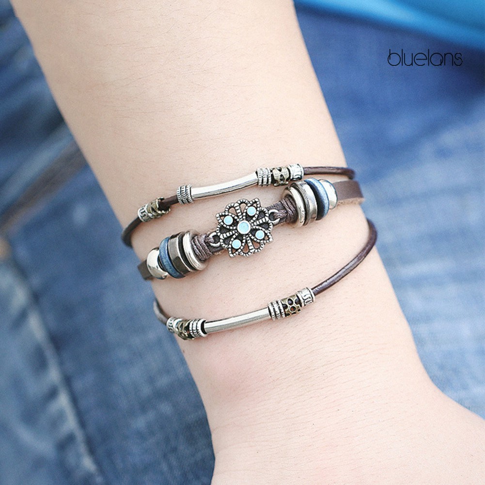 Vòng Tay Da Nhiều Lớp Đính Hạt Phong Cách Bohemian Cho Nữ