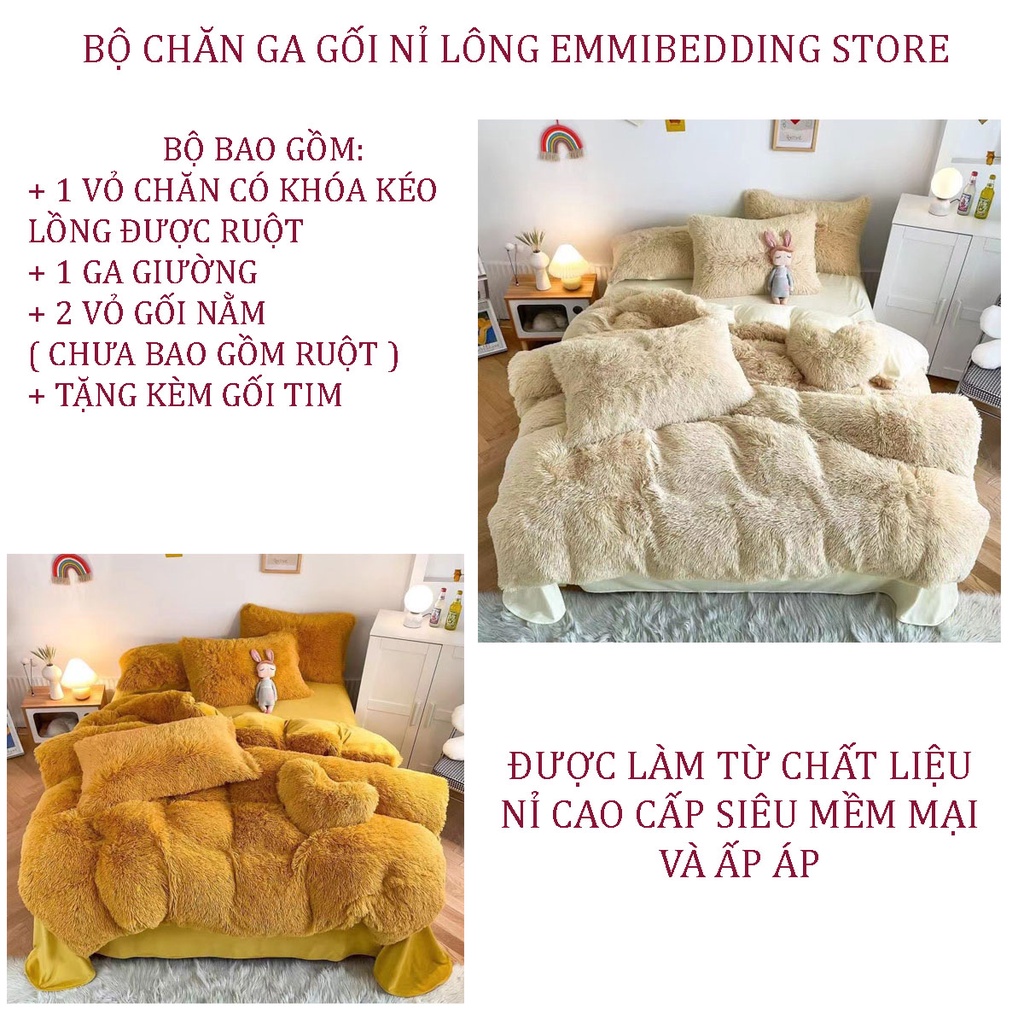 Bộ chăn ga gối nỉ lông EMMIBEDDING STORE mẫu trơn miễn phí bo chun và làm ga phủ theo yêu cầu.