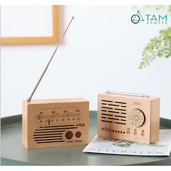 Hộp nhạc mô hình đài radio bằng gỗ có đèn Led W-MH-RDO-01