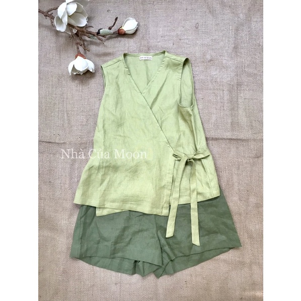 Set áo sát nách quần short Linen Tưng - Nhà Của Moon