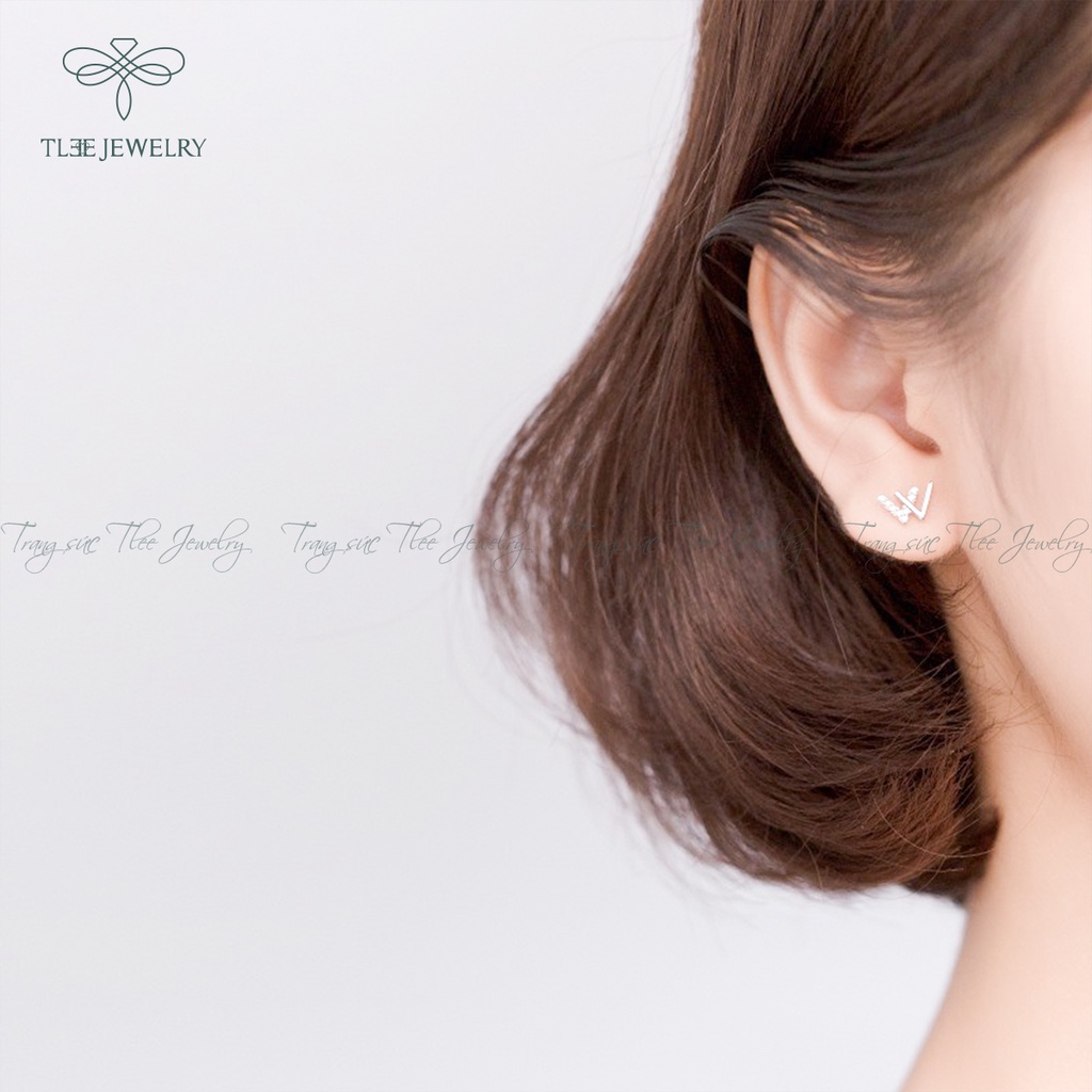 Khuyên tai bạc TLEE chữ W kép nạm đá nửa cao cấp NCJ B0176