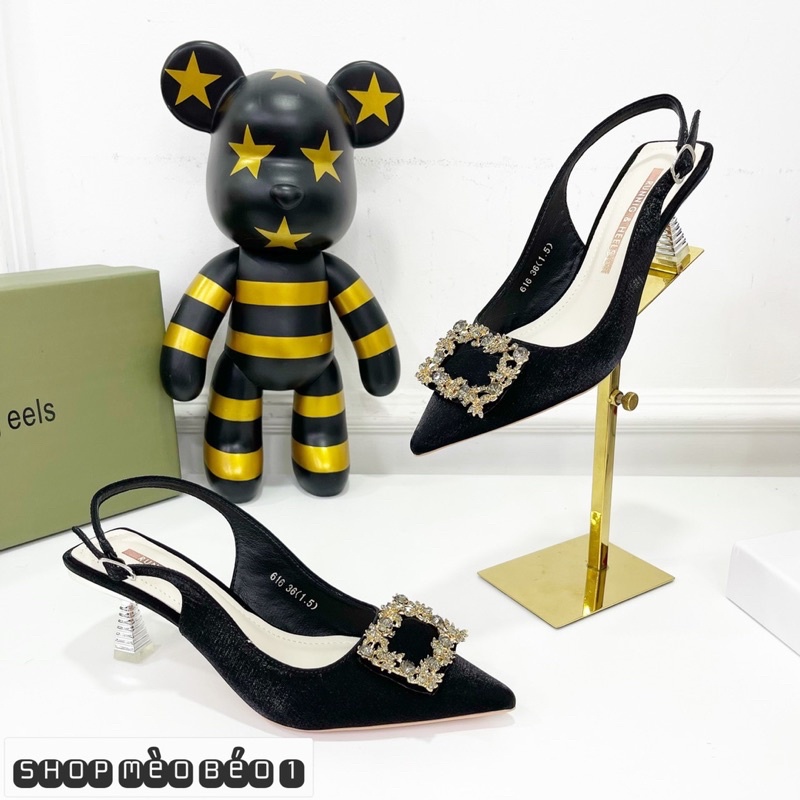 Sandal mũi nhọn khoá đá vuông gót nhọn fullbox hàng quảng châu cao cấp