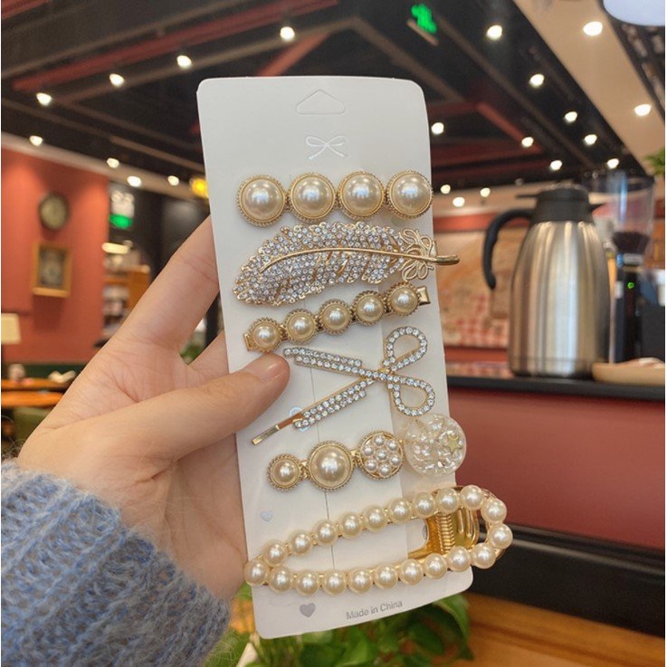 Set 6 Kẹp Tóc Ngọc Trai Siêu Sang Chảnh - Ngọc Trai Nhân Tạo