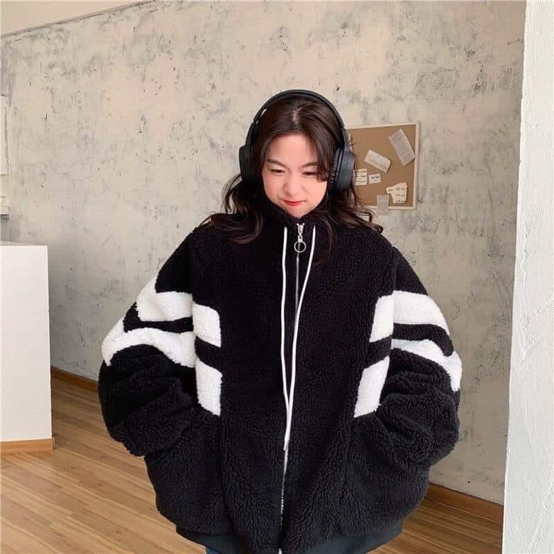 Áo Khoác Nỉ Lông Cừu Hai Lớp Unisex Form Rộng Mặc Cực Ấm Vào Mùa Thu Đông | BigBuy360 - bigbuy360.vn