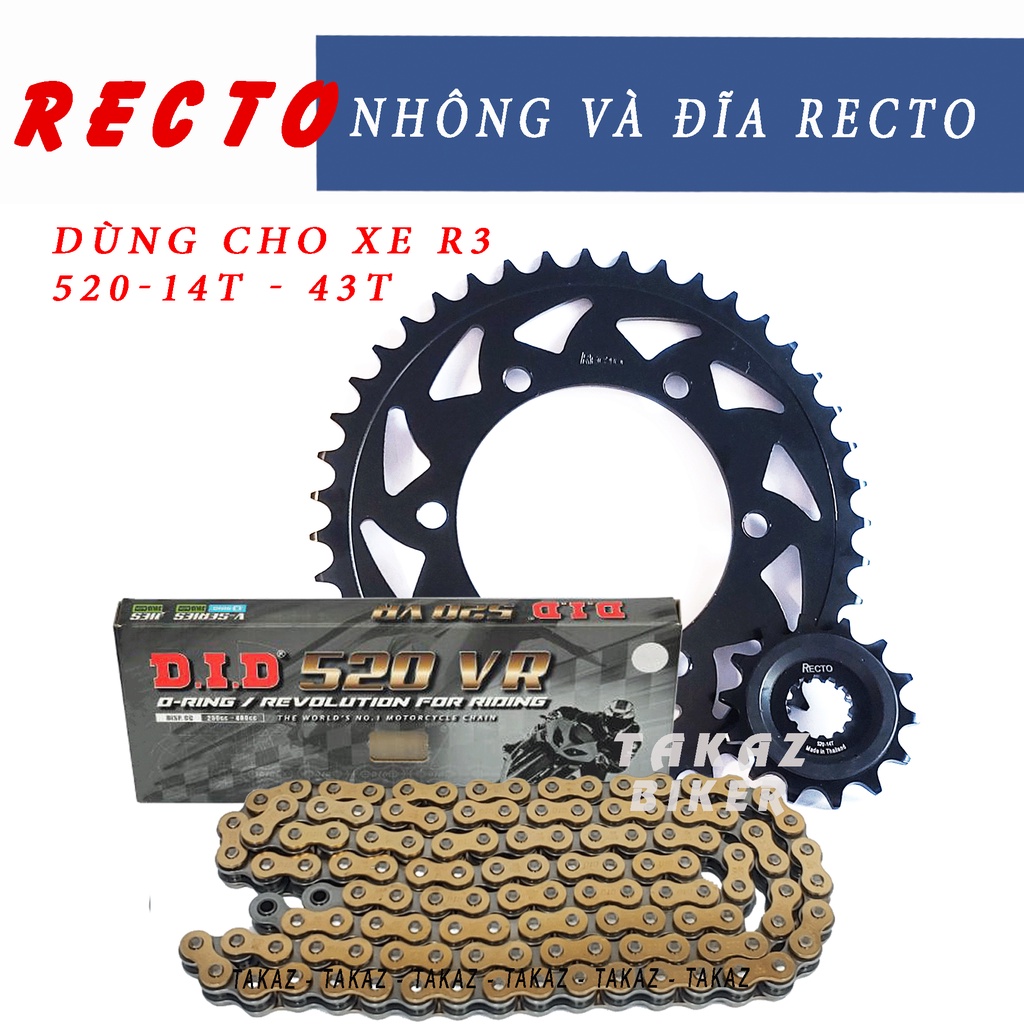 B4  Sên Nhông Đĩa Motor Recto và Sên Phốt 520RV ORing Vàng DID Dùng Cho Xe Yamaha R3