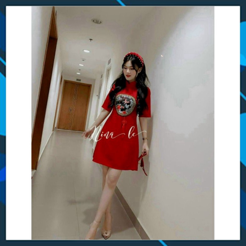 Thời Trang- Fashion Đầm cổ tàu thêu hoạ tiết mang Tết Giá Cả Tốt Nhất- Chất Liệu Tốt