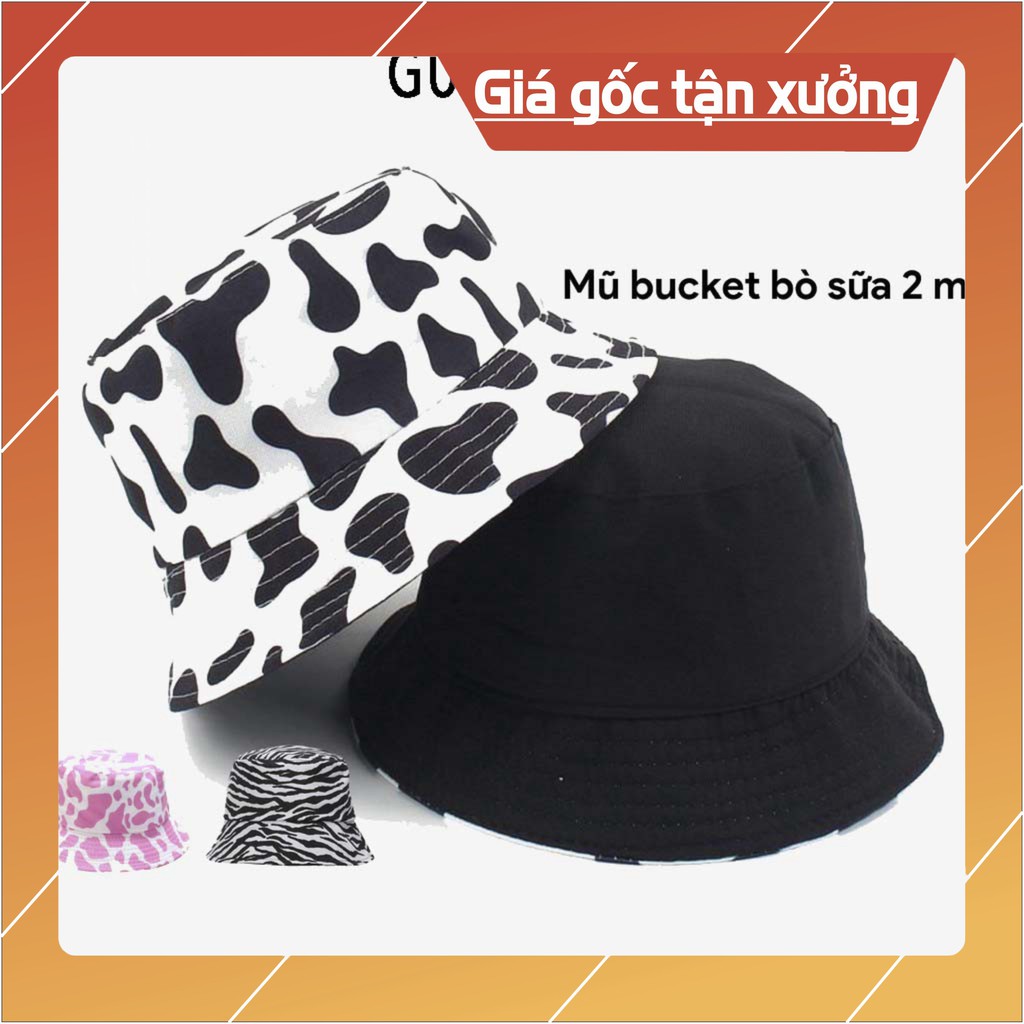 Nón bucket hai mặt bò sữa phong cách Hàn Quốc đáng yêu