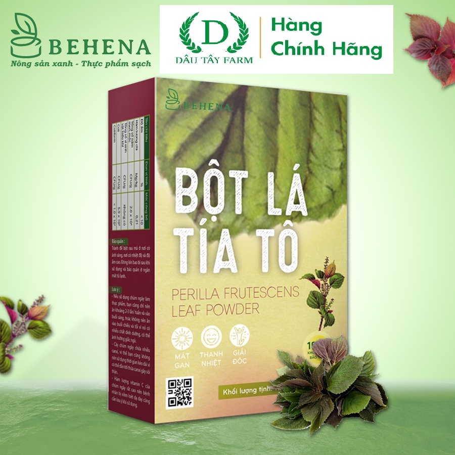 Bột tía tô nguyên chất Behena sấy lạnh công nghệ Nhật Bản giải độc gan hộp 50g Dâu Tây Farm