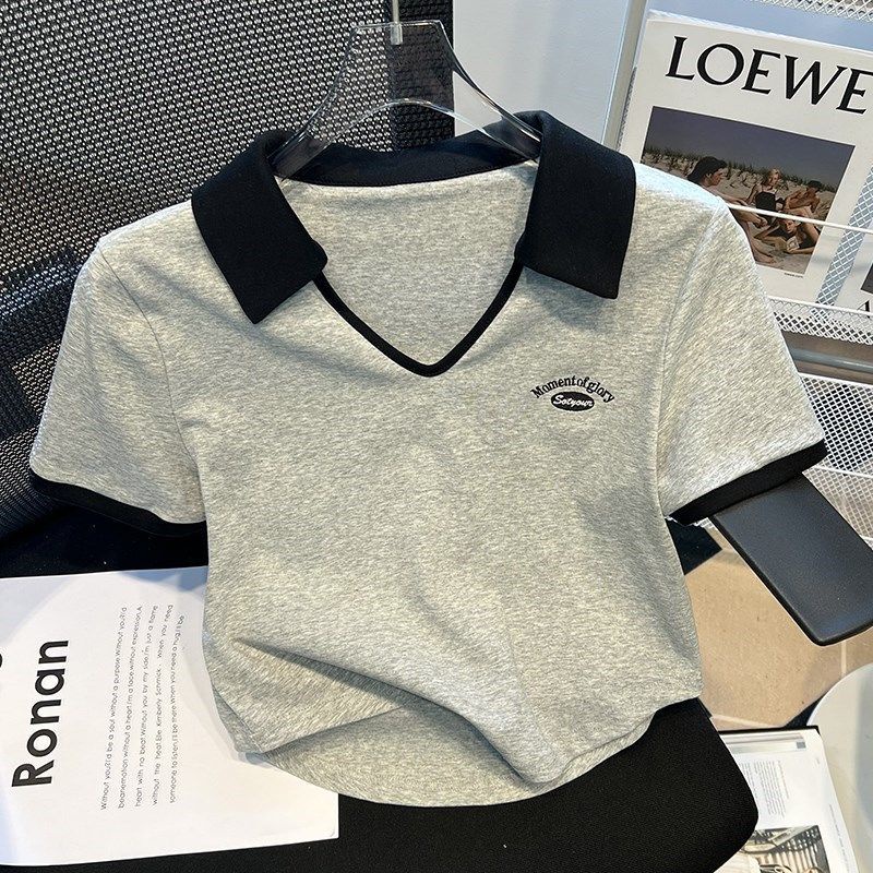 Áo polo BH tay ngắn màu trơn bằng vải cotton thời trang mùa hè dành cho bạn nữ