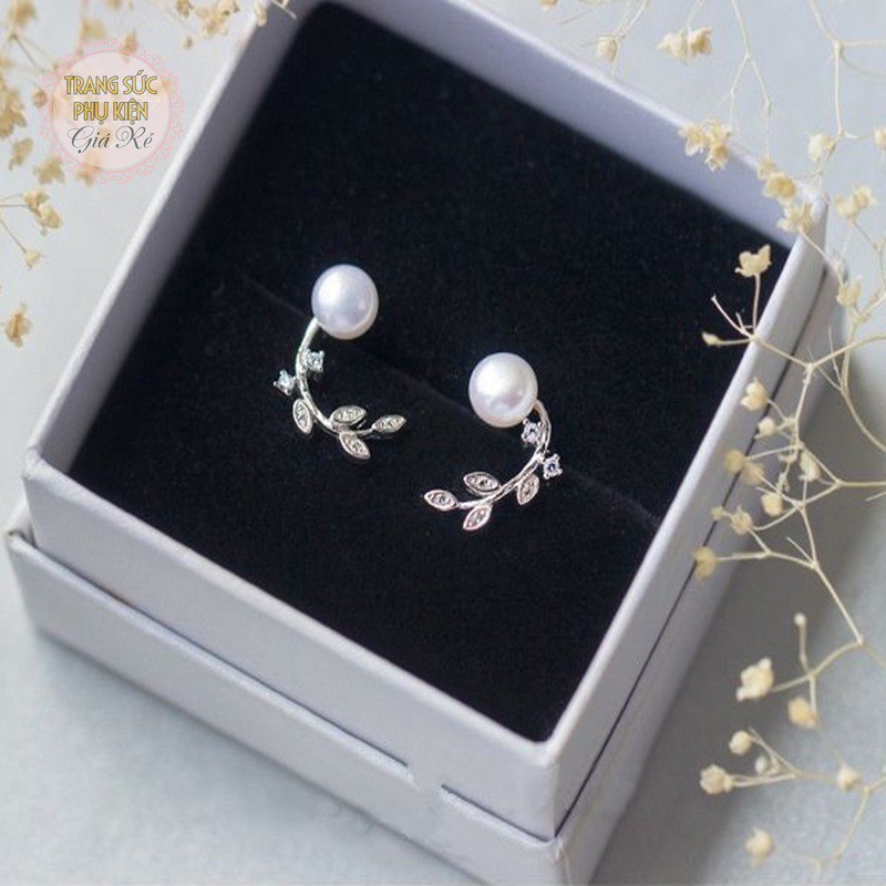 Bông tai thời trang Hàn chiếc lá và hạt châu bạc Ý S925- HT174