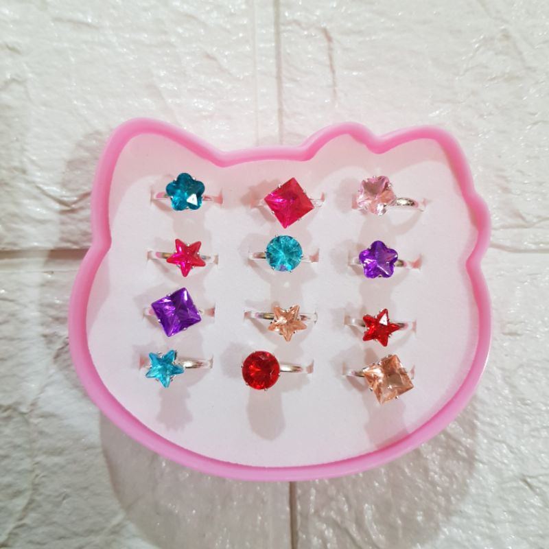 Set 12 nhẫn hợp kim đính đá nhân tạo giá sỉ cho bé