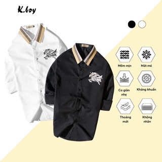 Áo Sơ Mi Nam Tay Dài Kboy Shop màu Trắng Đen vải mềm mịn basic trẻ trung, thích hợp mặc công sở, đi tiệc - F099