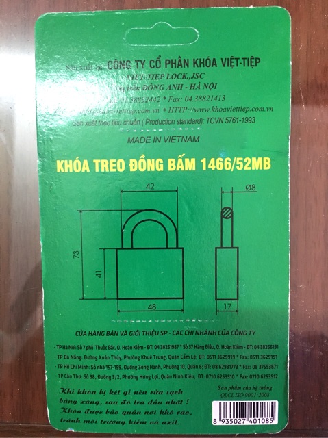 Khóa Việt Tiệp đồng bấm 52MB CHÍNH HÃNG