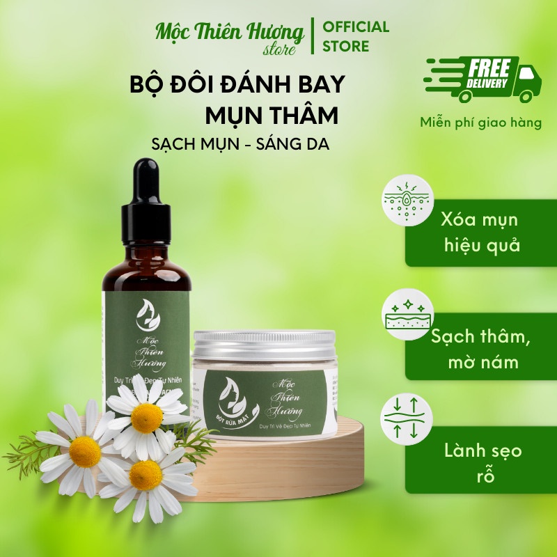 Combo Serum, Bột Rửa Mộc Thiên Hương, Đánh Bay Nhanh Mụn Bọc, Mụn Ẩn, Trứng Cá, Đầu Đen Chai 100ml
