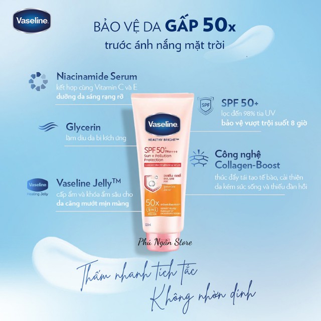 [Hàng siêu thị Thái]Cặp sữa dưỡng thể Vaseline 50x và Vaseline 4x Thái Lan dưỡng trắng da ngày và đêm