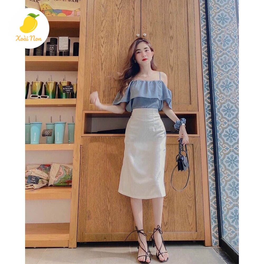 Xoài Non Set chân váy dài phối áo trễ vai siêu xinh tôn dáng cho nàng thời trang dạo phố, dự tiệc