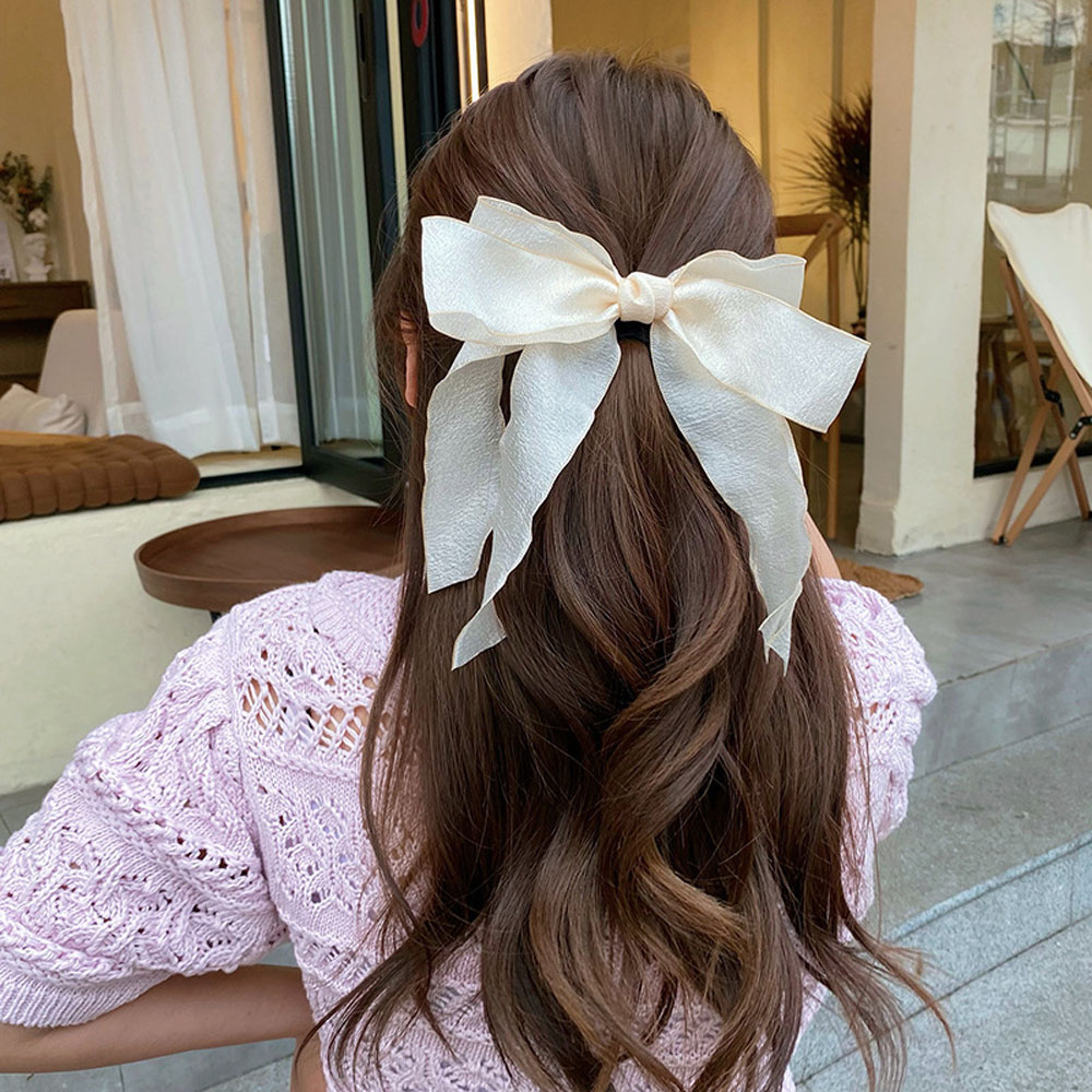 Kẹp tóc hình nơ phối ren thanh lịch dễ thương phong cách Hàn Quốc cho nữ