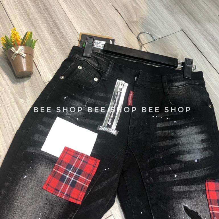 H Quần bò ngố nam Dsq vá trắng đỏ , quần jean nam, quần short bò - Bee Shop xịn . .