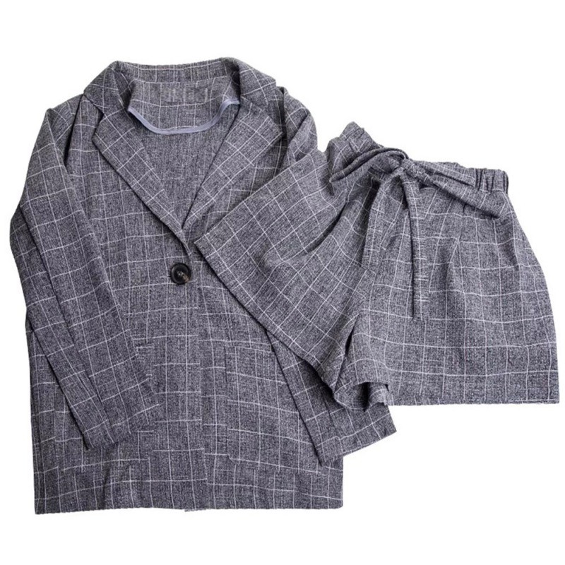 Set áo khoác kẻ ô kèm quần short thời trang mùa hè cho phái nữ