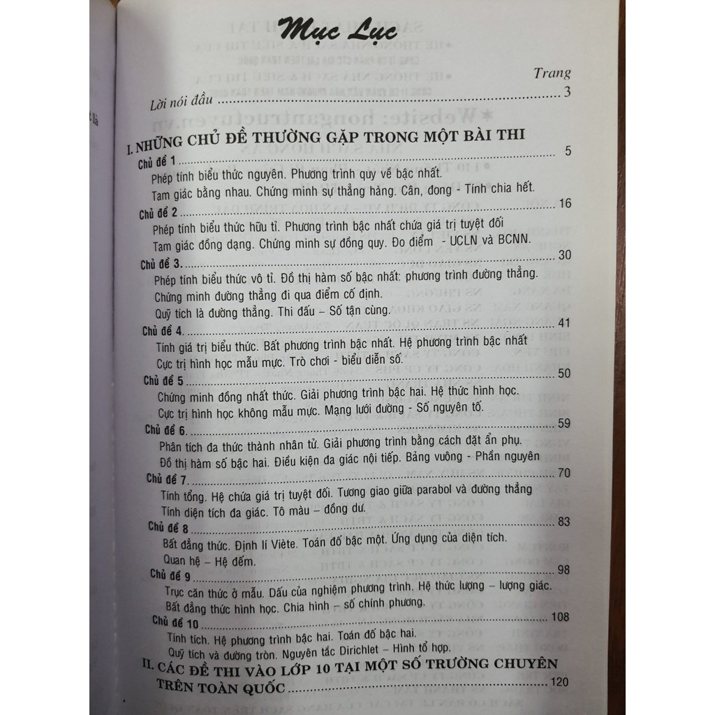 Sách - Các đề thi tuyển sinh môn Toán vào lớp 10 và Những Chủ Đề Thường Gặp