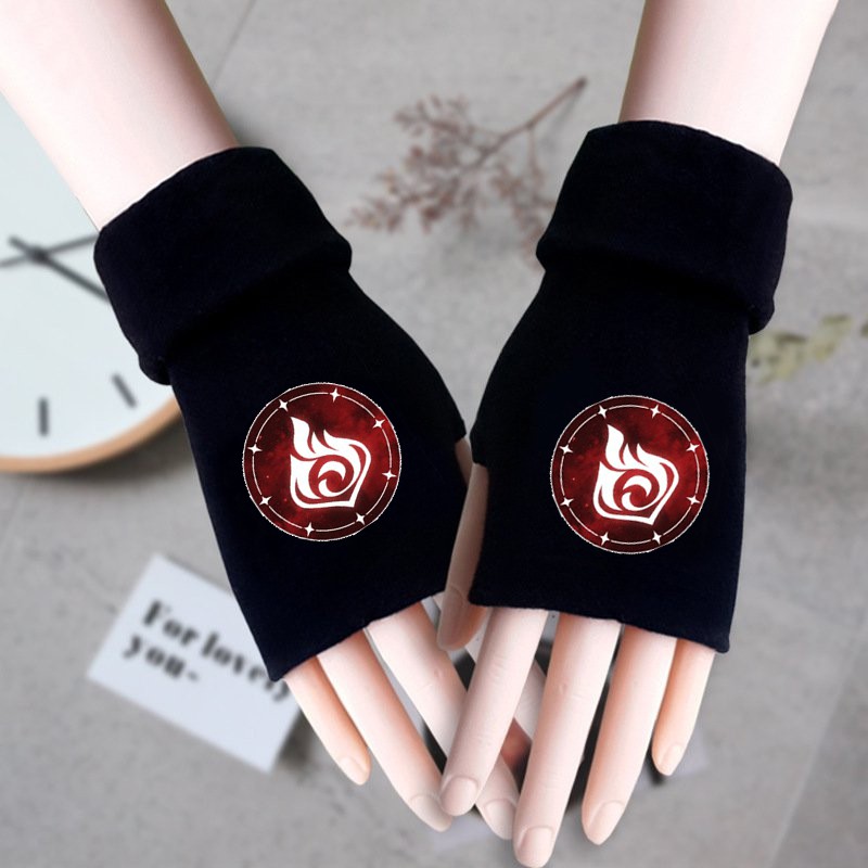 Găng tay len in hình PHÙ HIỆU NGUYÊN TỐ GENSHIN IMPACT ver TRÒN anime chibi game ấm áp