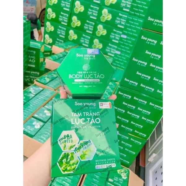 Combo Tắm Trắng Và Kem Body Lục Tảo Soo Young siêu trắng nhanh sau 7 ngày