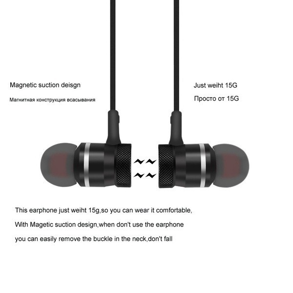 Magnetic Metal Sports Fitness Sweatproof Stereo Bass Noise Cancelling Wireless Bluetooth earphone